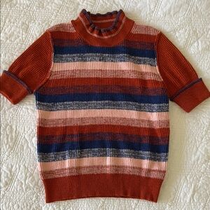 Free People Brady Ribbed Mock Neck Sweater Tee Women’s M Rust Multi Stripe